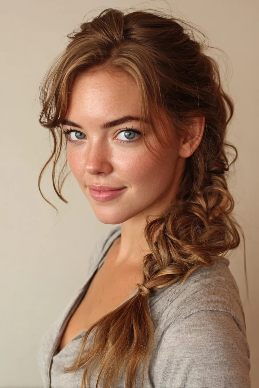 Loose Textured Side Braid with Face‑Framing Layers