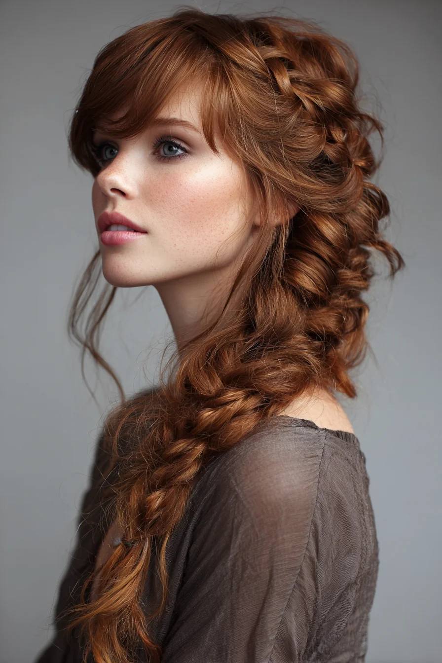 Loose Textured Side Braid with Face‑Framing Layers