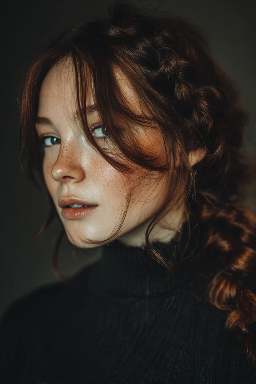 Loose Textured Side Braid with Face‑Framing Tendrils