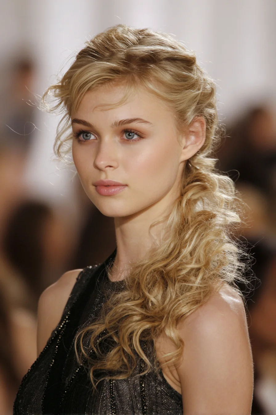 Loose Textured Side Braid with Soft Face-Framing Curls