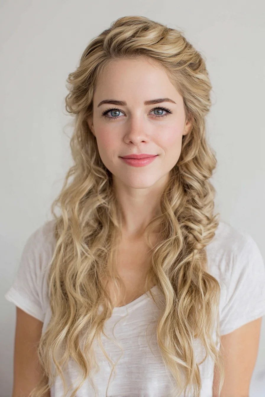 Loose Waves with Side Fishtail Accent — Long Blonde Textured Hairstyle