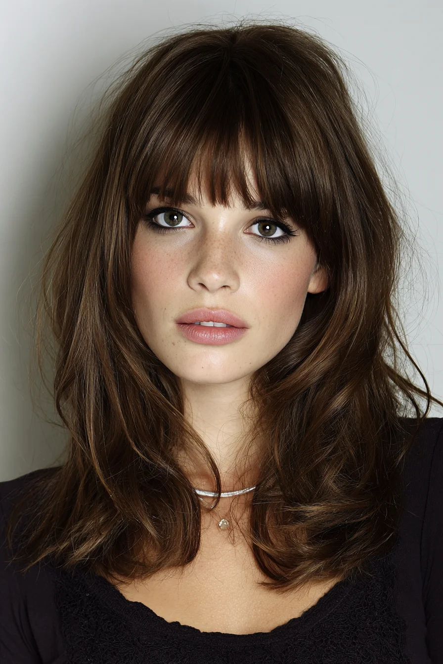 Medium Layered Cut with Soft Curtain Bangs and Textured Waves