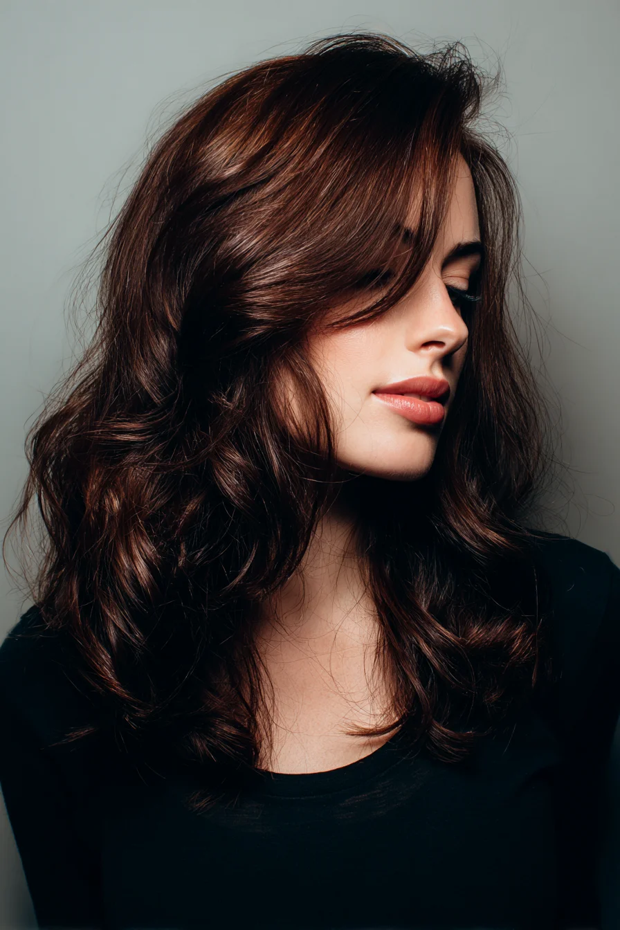Medium Layered Cut with Soft Waves and Side-Swept Bangs