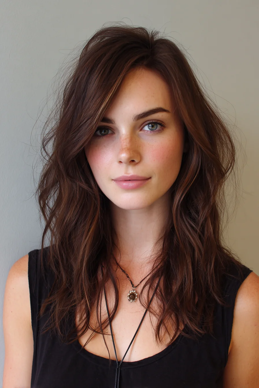 Medium Textured Layers with Soft Side-Swept Fringe