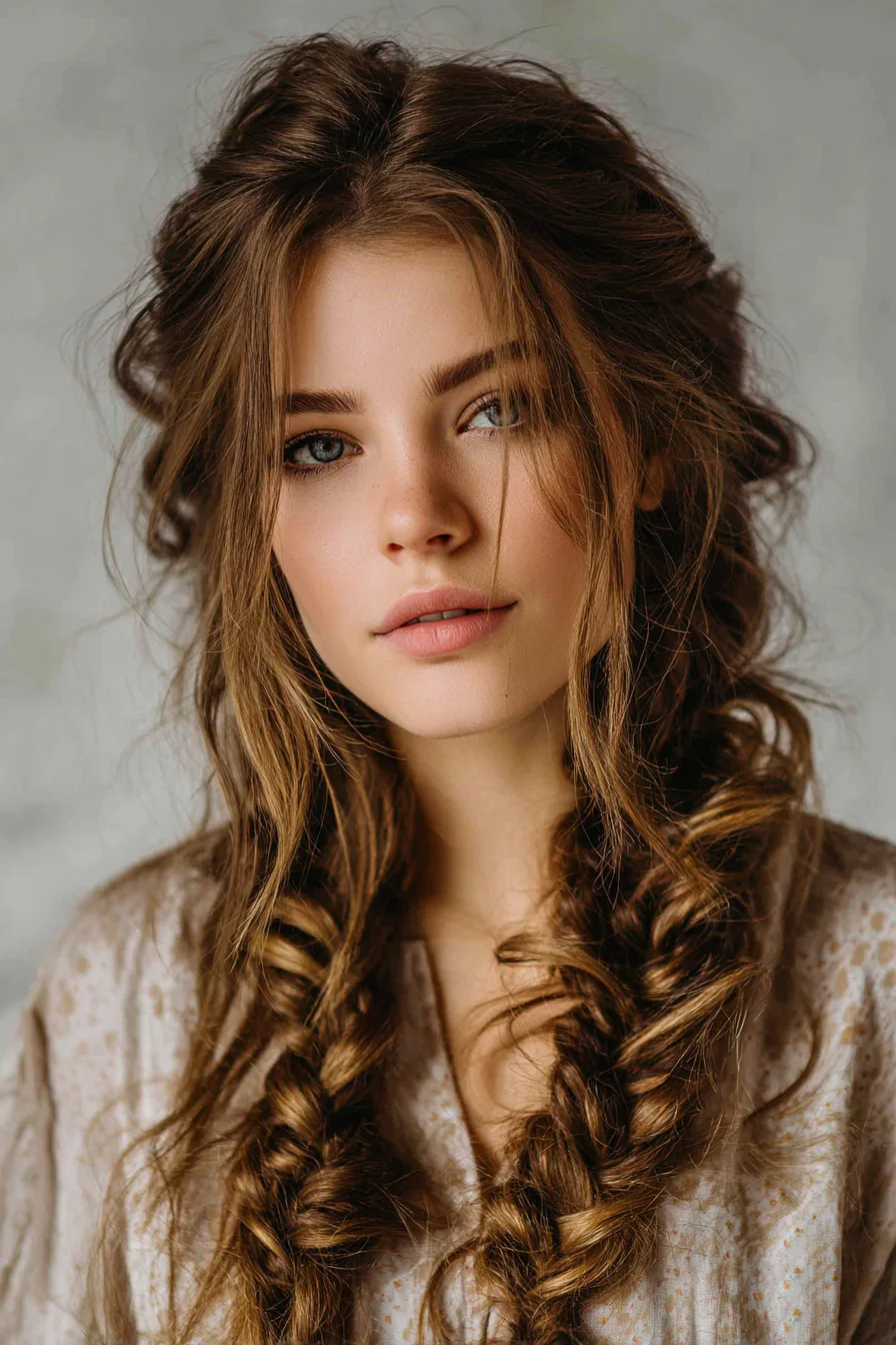 Messy Double Fishtail Braids with Face‑Framing Layers