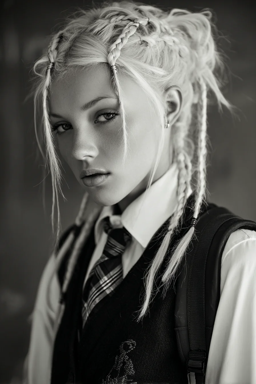 Mini Cornrows with Face‑Framing Braids — Textured Braided Updo