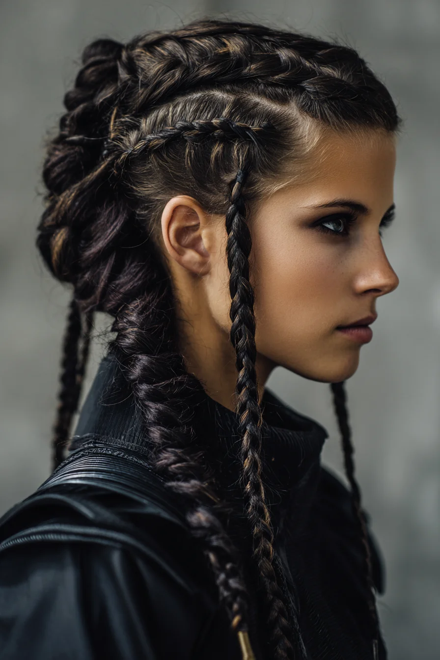 Multi-Row Dutch/Cornrows with Thick Box Braids for Long, Textured Hair