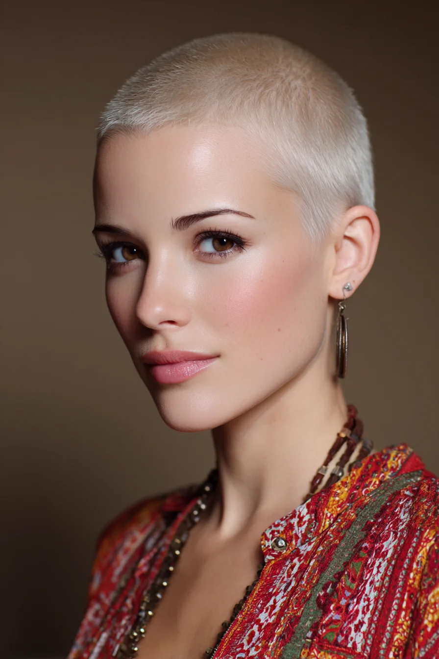 Platinum Buzz Cut — Short Cropped Pixie for Fine to Medium Hair