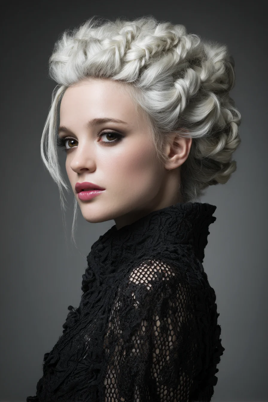 Platinum Crown Braided Updo — Voluminous Dutch/French Braids for Formal Wear