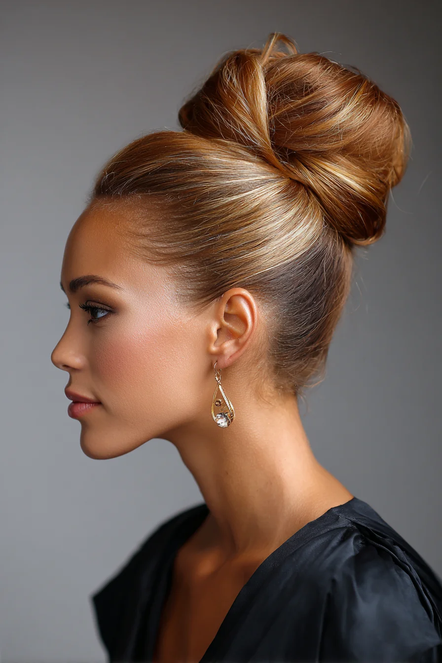 Polished Twisted High Bun — Sleek Top Knot for Formal Events