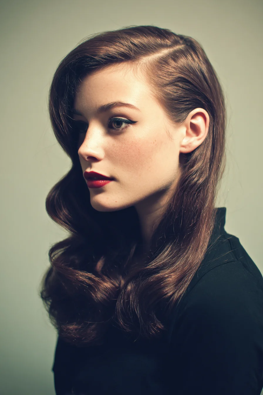 Retro Side-Parted Hollywood Waves for Medium to Thick Hair