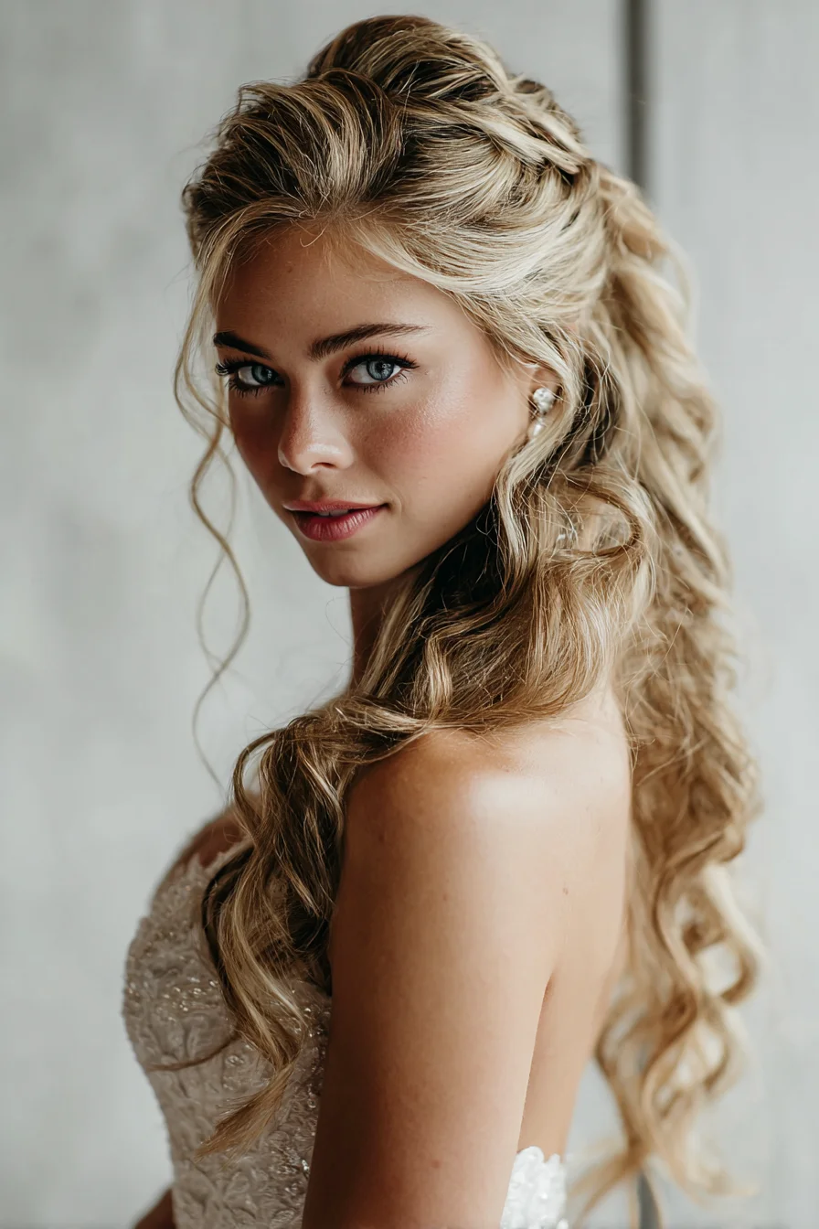 Romantic Half-Up Twisted Curls — Long Blonde Bridal Hairstyle