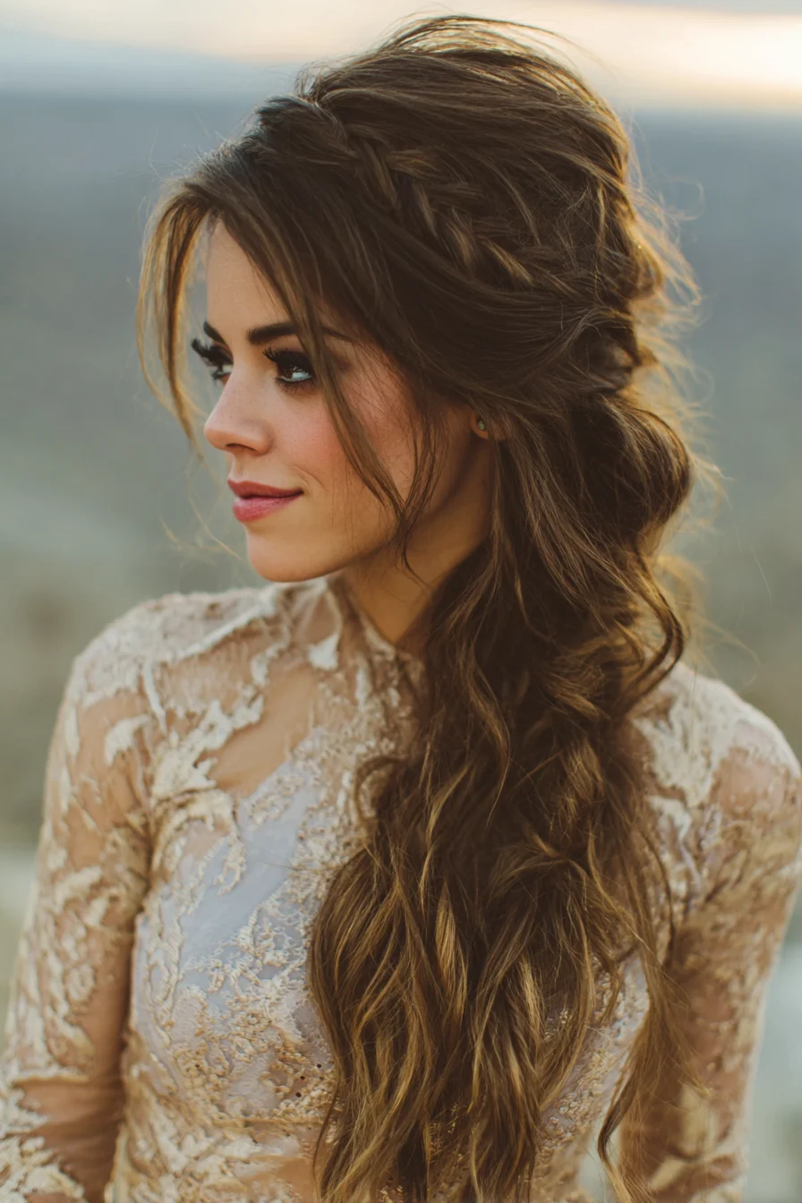 Romantic Side‑Swept Textured Braid with Voluminous Crown