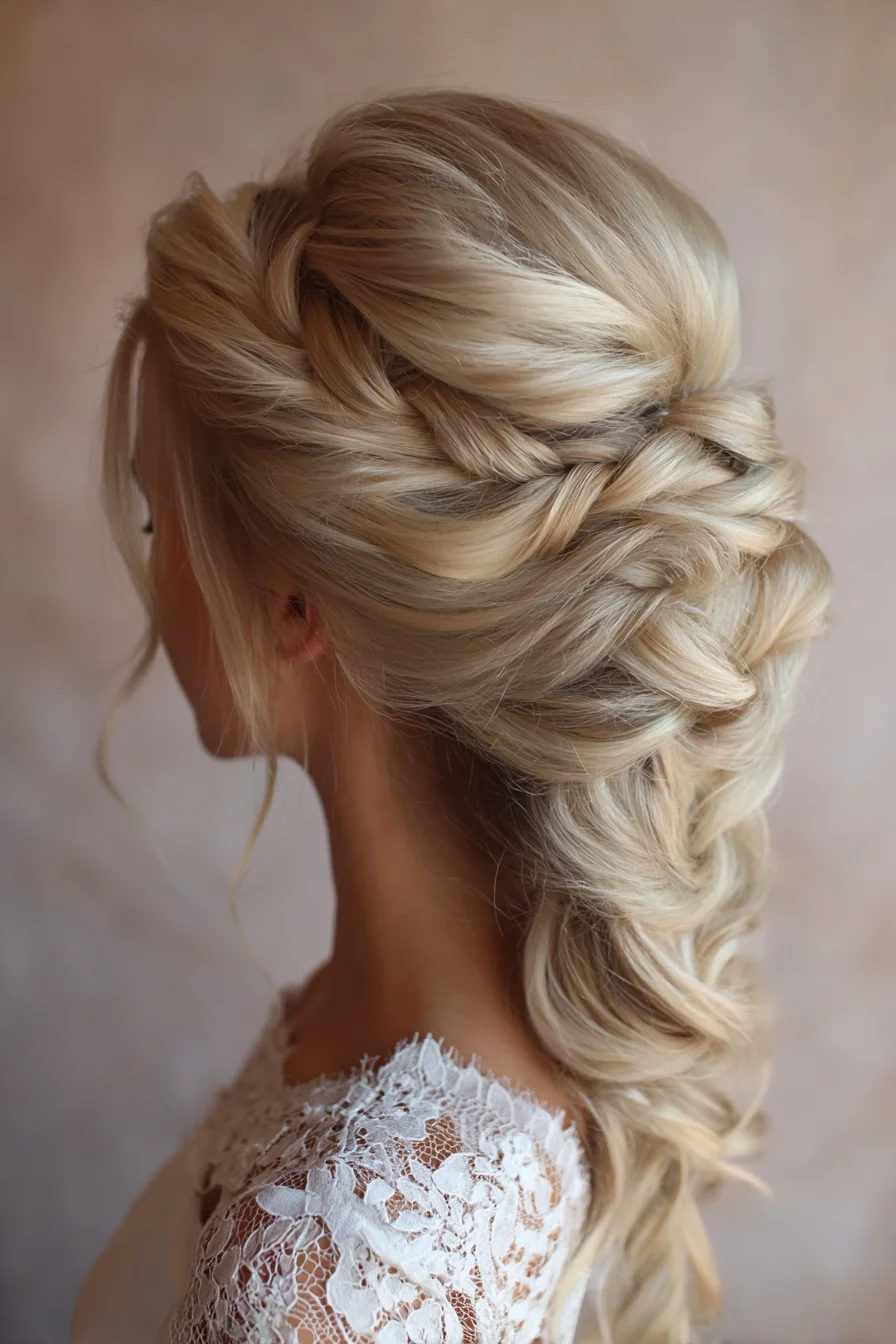 Romantic Side-Swept Twisted Braid Updo with Soft Volume