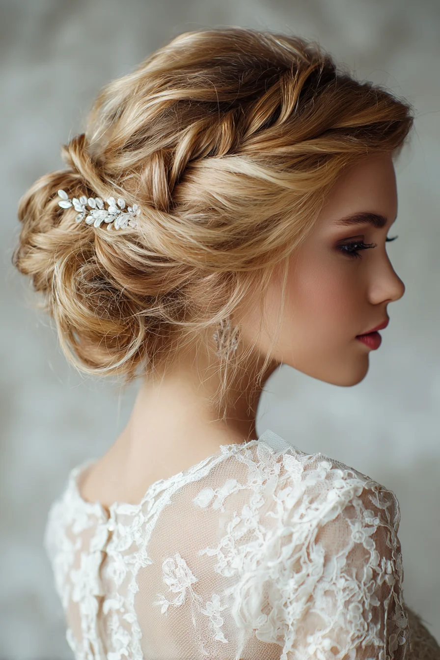 Romantic Textured Braided Low Bun with Side-Swept Twist