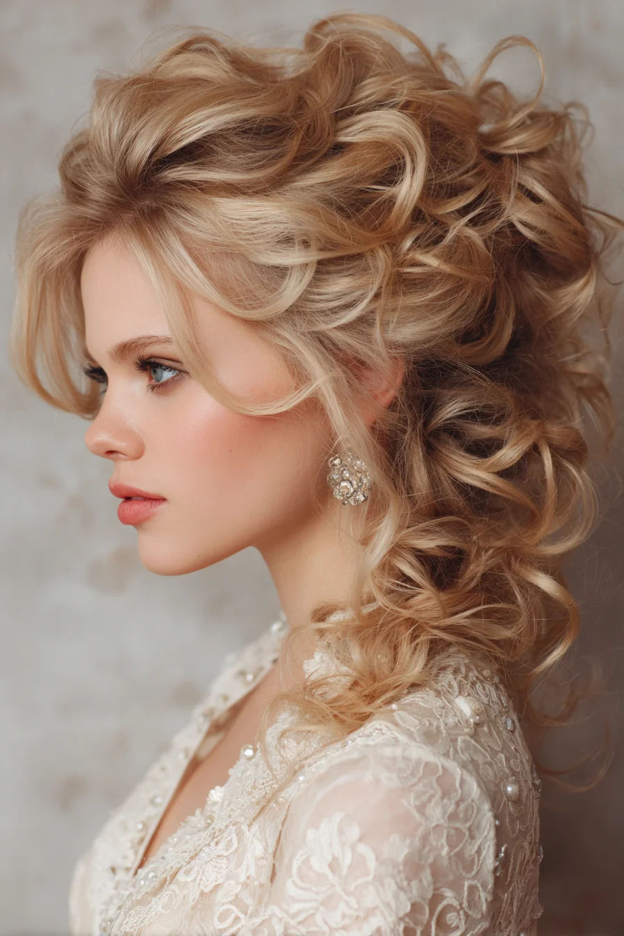 Romantic Textured Bridal Updo with Cascading Loose Curls