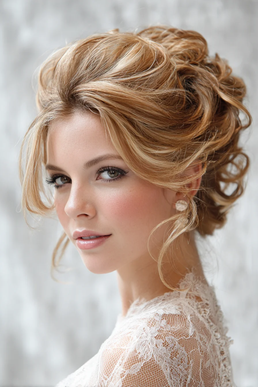 Romantic Textured Bridal Updo with Soft Face‑Framing Tendrils