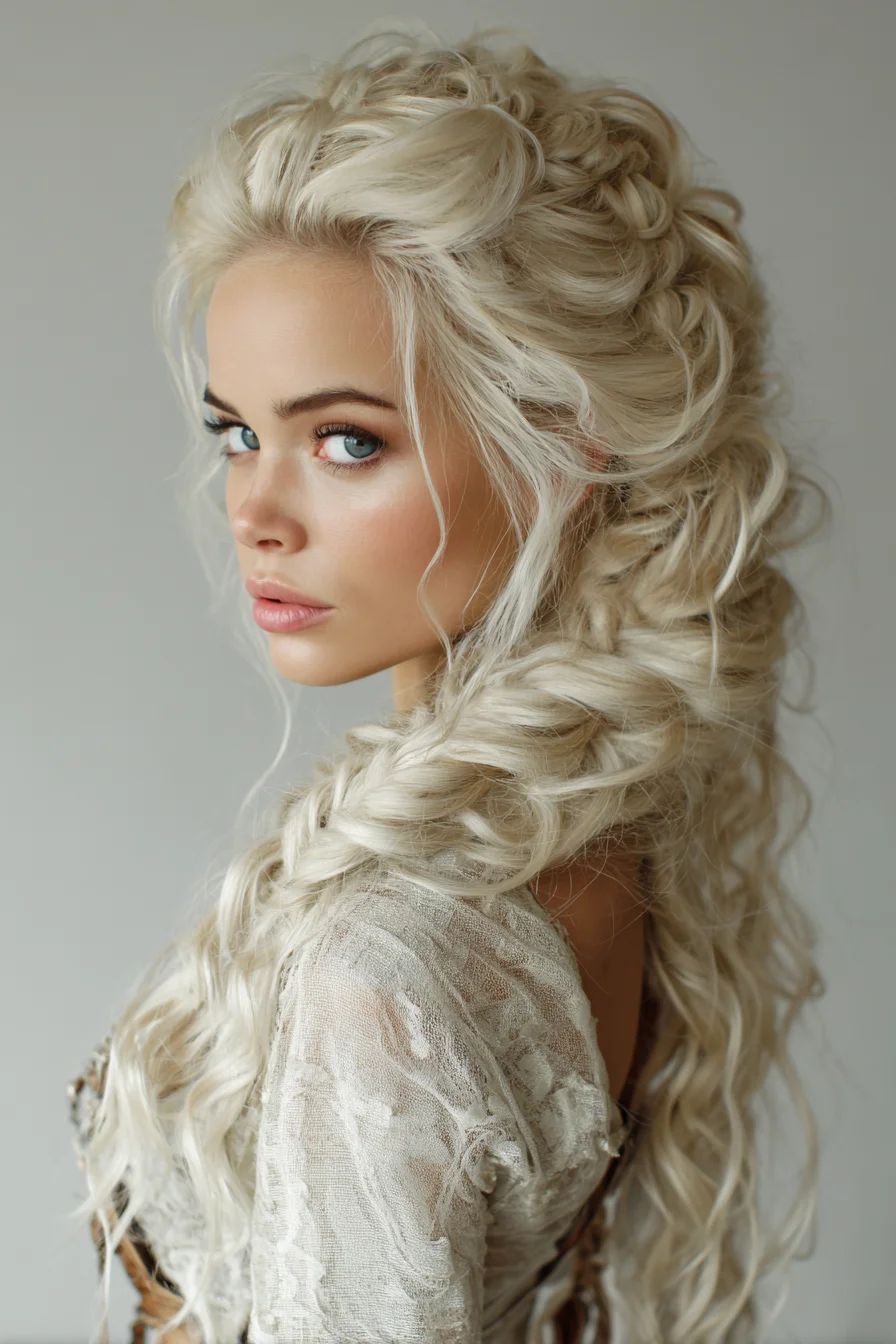 Romantic Textured Fishtail Braid with Loose Waves (Long Blonde Hair)