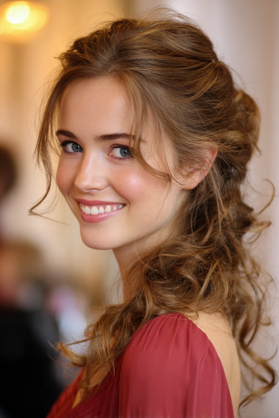 Romantic Textured Half-Up Curly Hairstyle for Medium–Long Hair