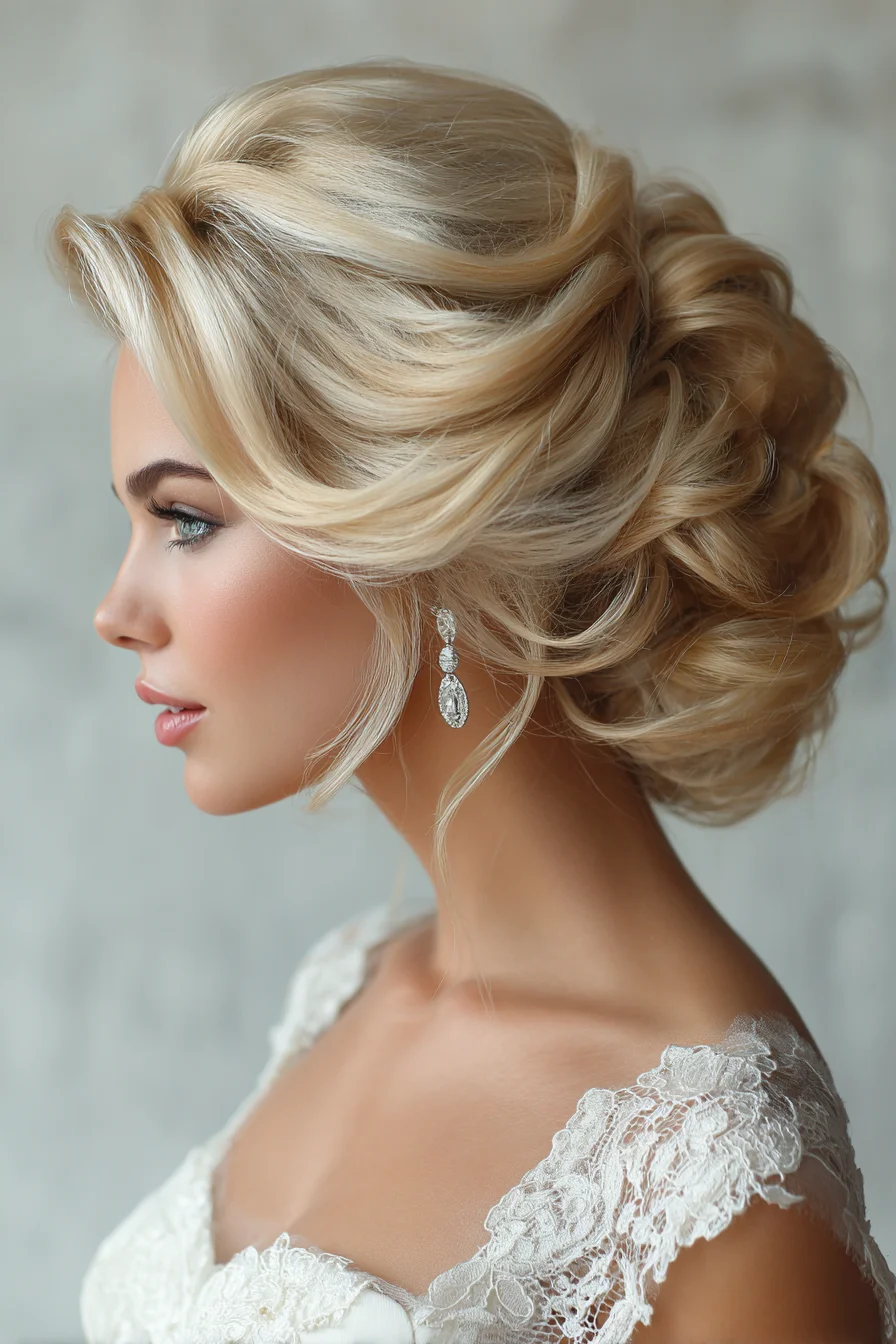 Romantic Textured Low Chignon with Soft Face‑Framing Layers