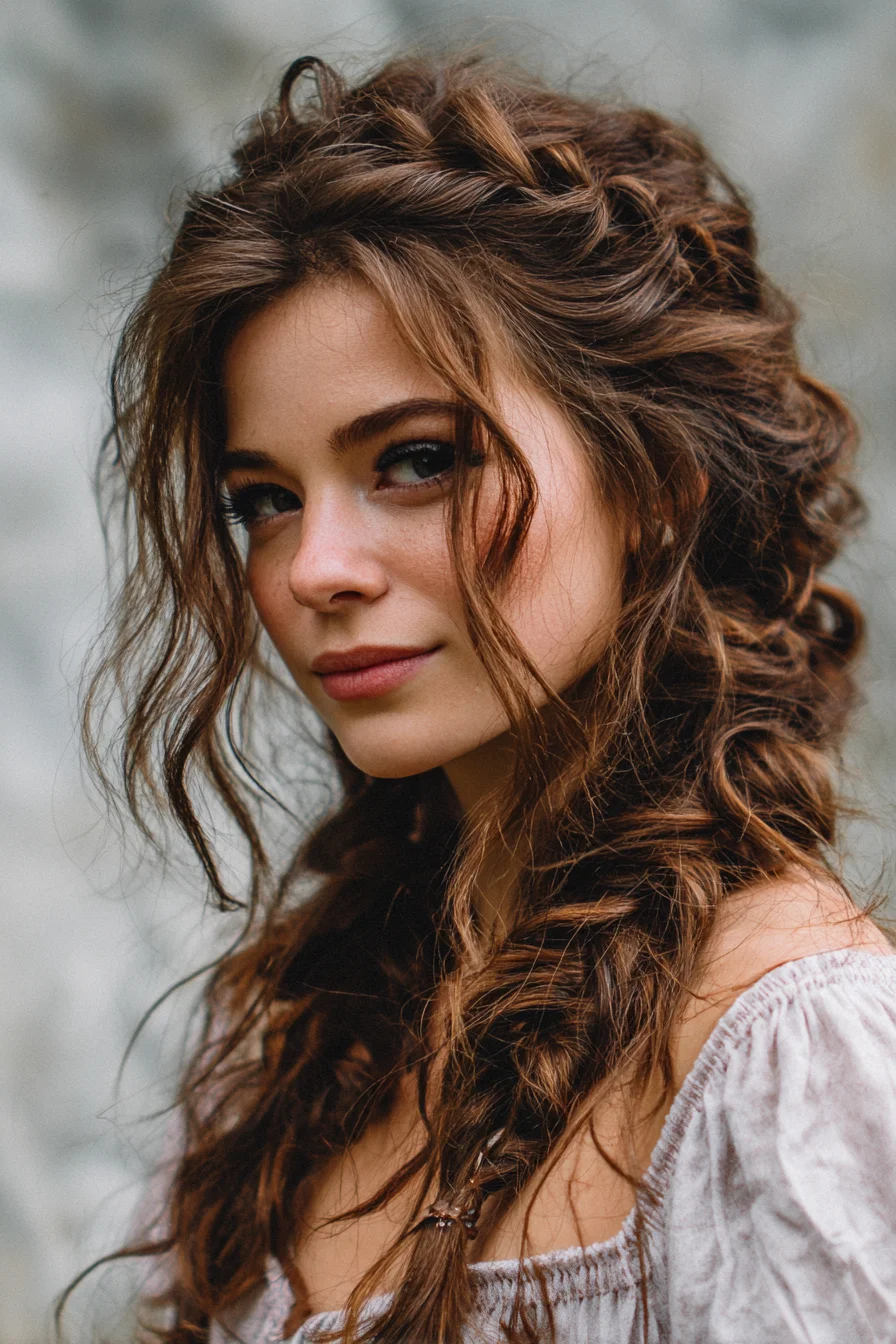 Romantic Textured Side Braid with Loose Face‑Framing Tendrils