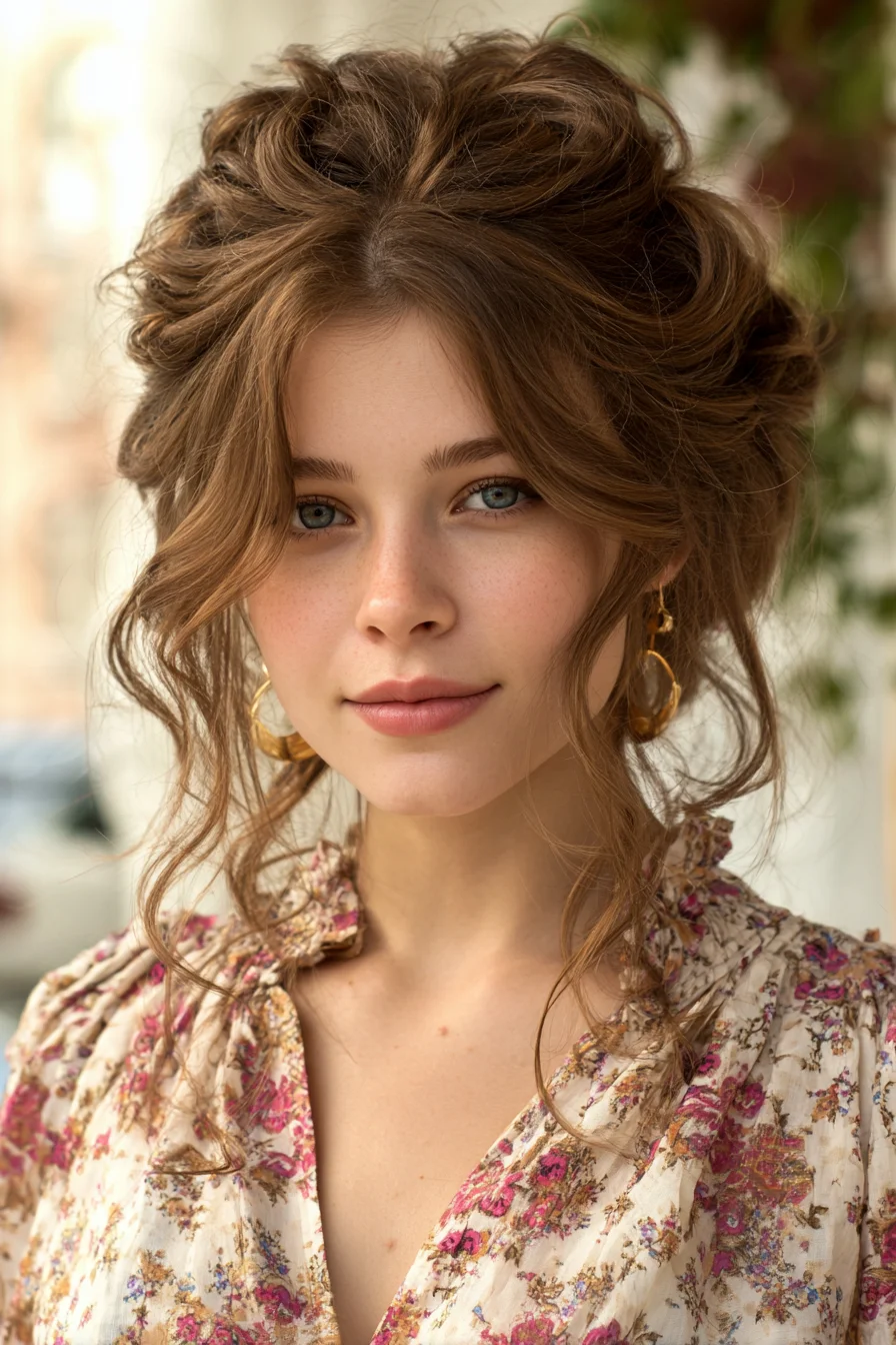 Romantic Tousled Updo with Face‑Framing Tendrils