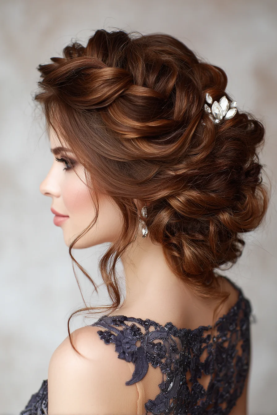 Romantic Voluminous Braided Updo with Face‑Framing Tendrils