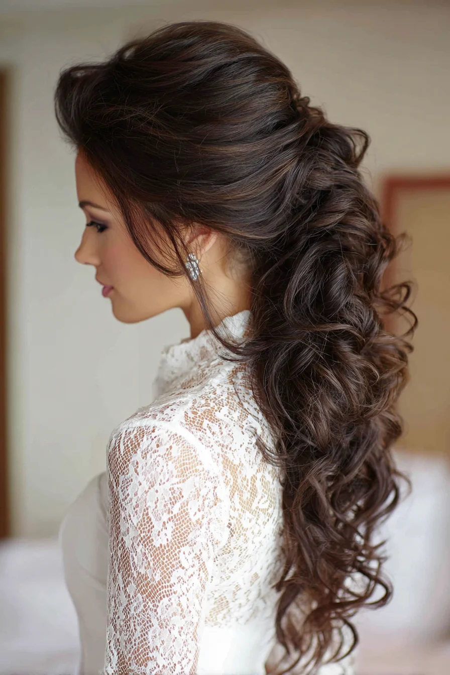 Romantic Voluminous Half-Up Curled Ponytail for Long Hair
