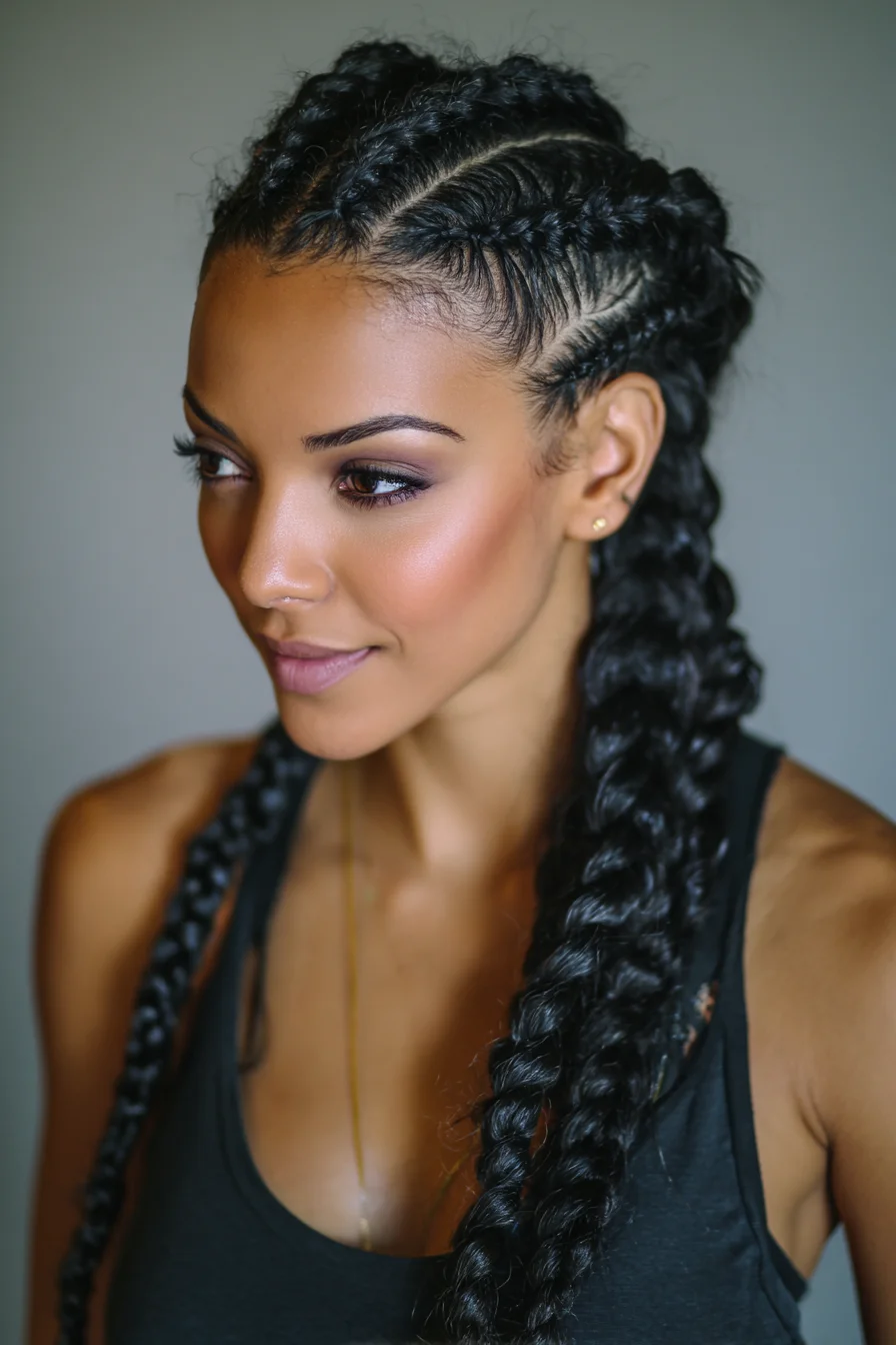 Salon-Ready Double Dutch Cornrows into Thick Feed-In Braids