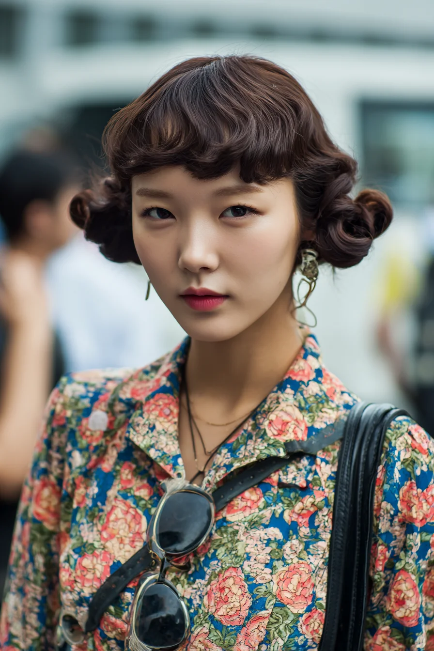 Short Retro Finger Waves with Double Low Side Buns