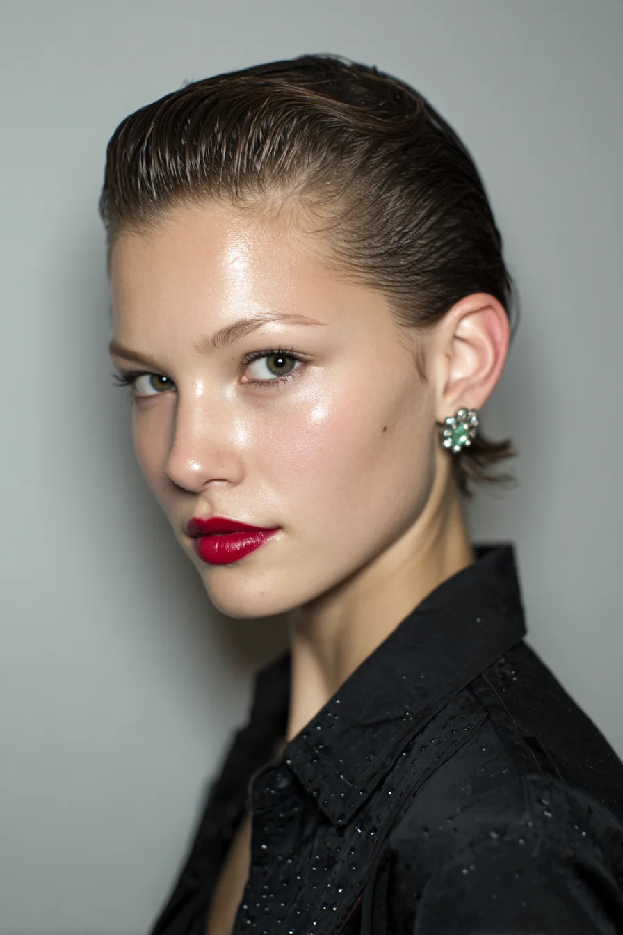 Short Slicked-Back Wet-Look Hairstyle for Fine to Medium Hair