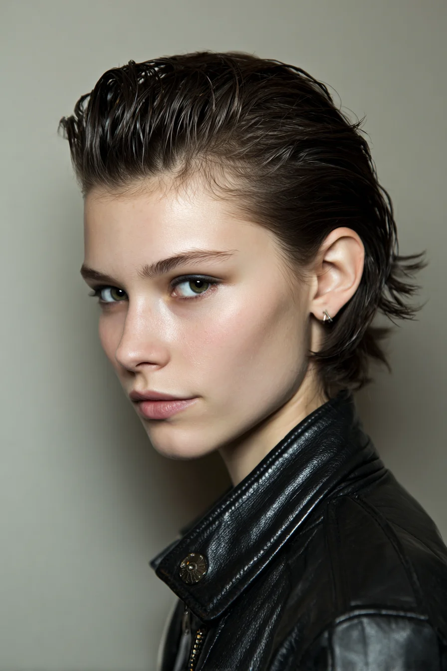 Short Slicked-Back Wet‑Look Textured Crop