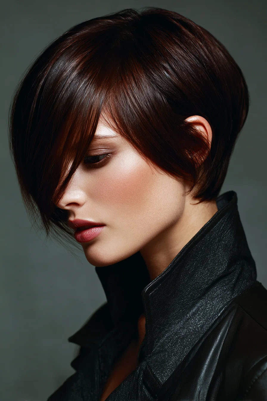 Short Stacked Bob with Asymmetrical Side‑Swept Fringe