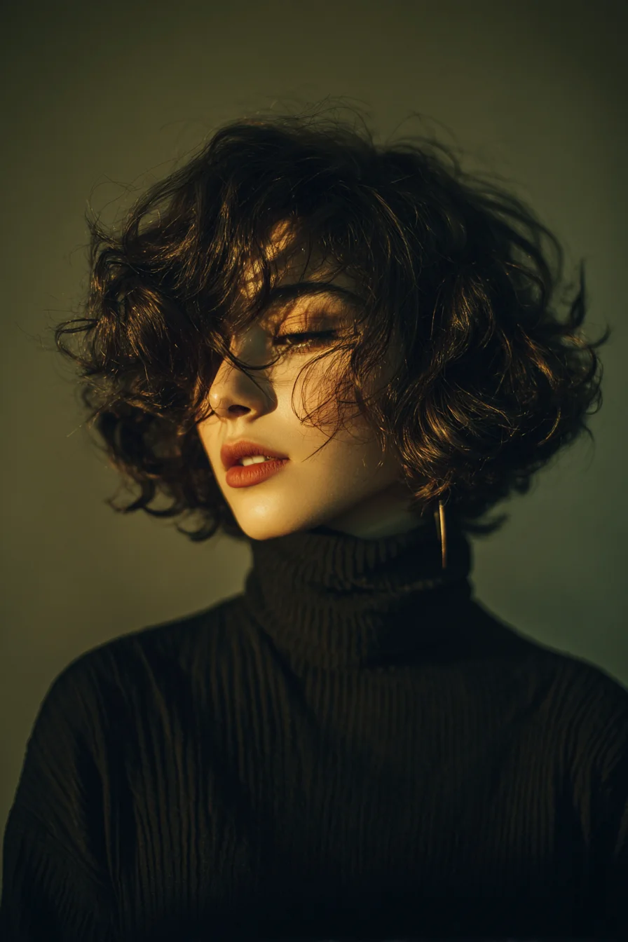 Short Textured Curly Bob with Face‑Framing Layers