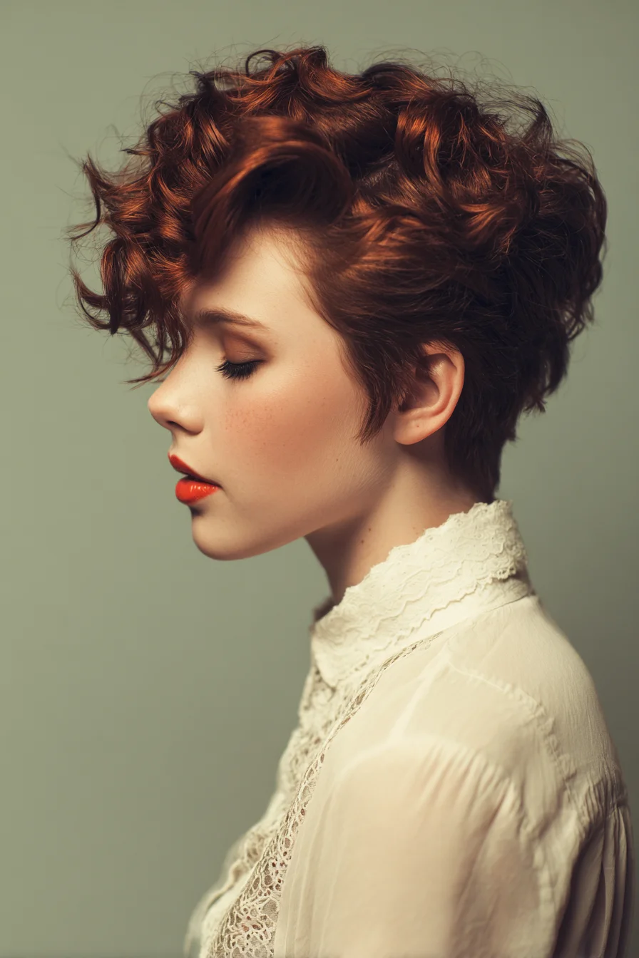 Short Textured Curly Pixie with Voluminous Top