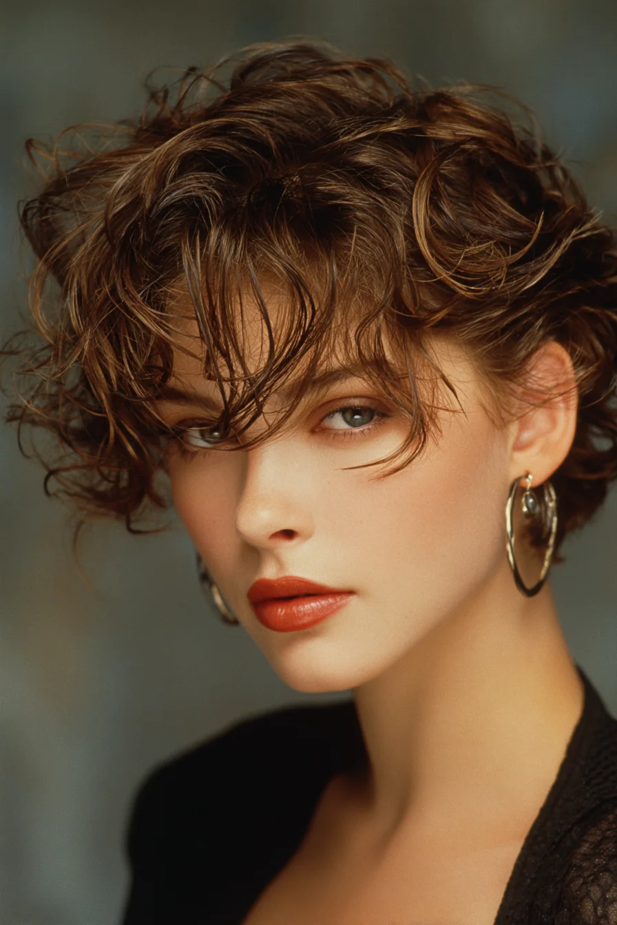 Short Textured Curly Pixie with Wispy Fringe
