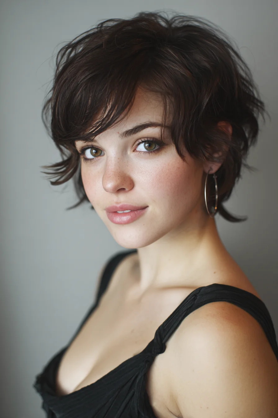 Short Textured Pixie‑Shag with Side‑Swept Fringe