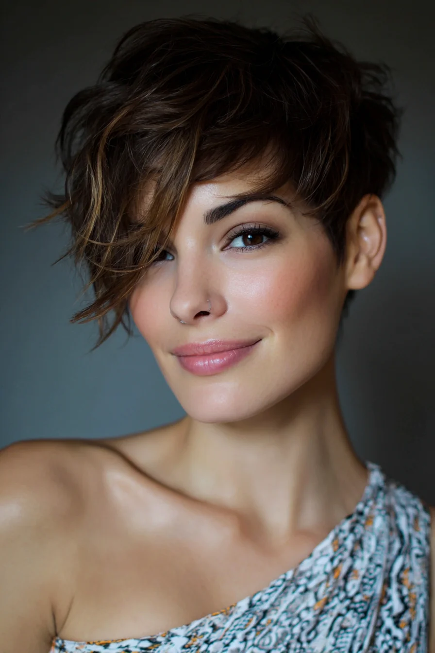 Short Textured Pixie with Choppy Layers & Side-Swept Fringe