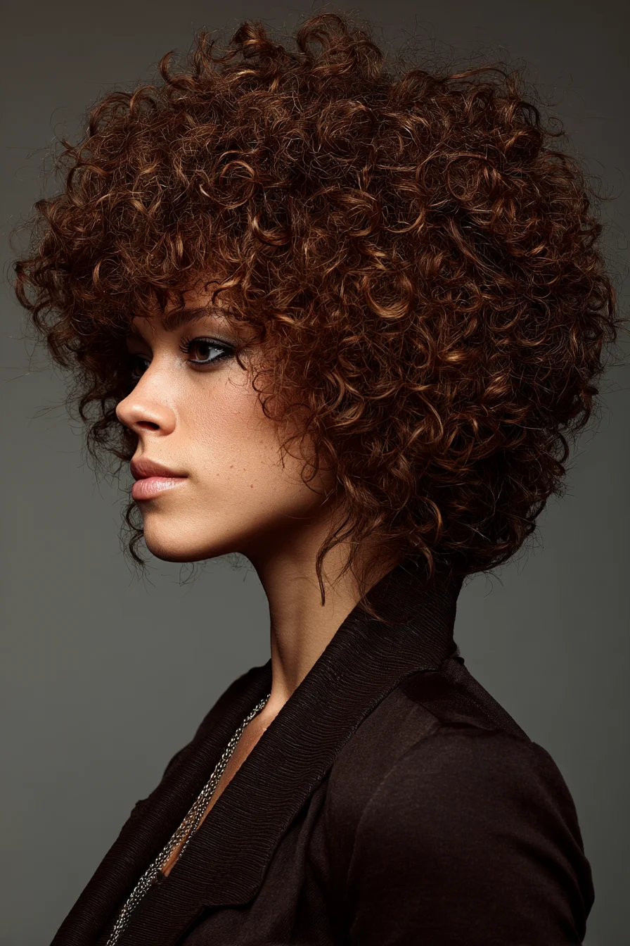 Short Voluminous Curly Afro Bob with Soft Fringe
