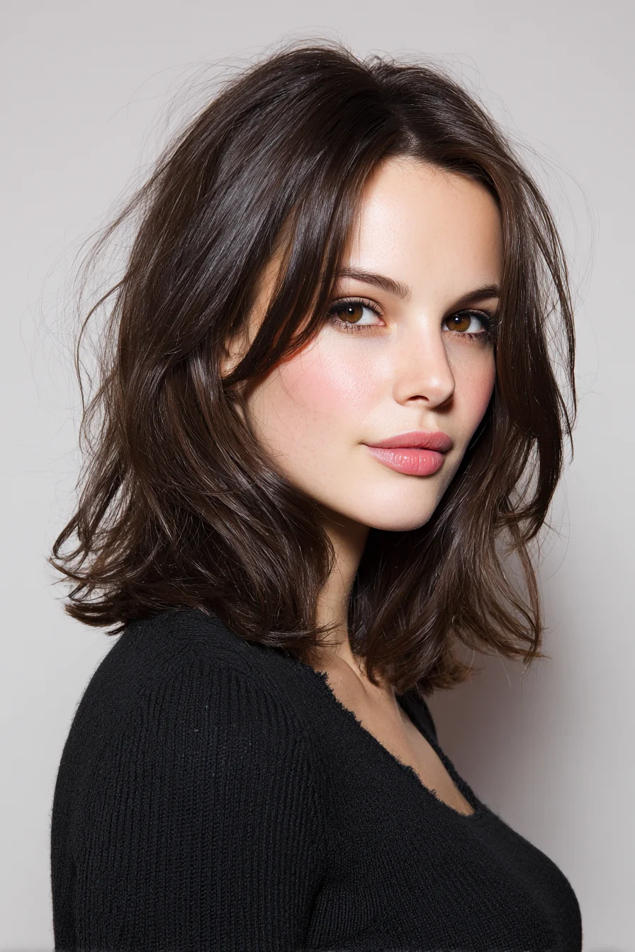 Shoulder-Length Layered Lob with Soft Face-Framing and Tousled Ends