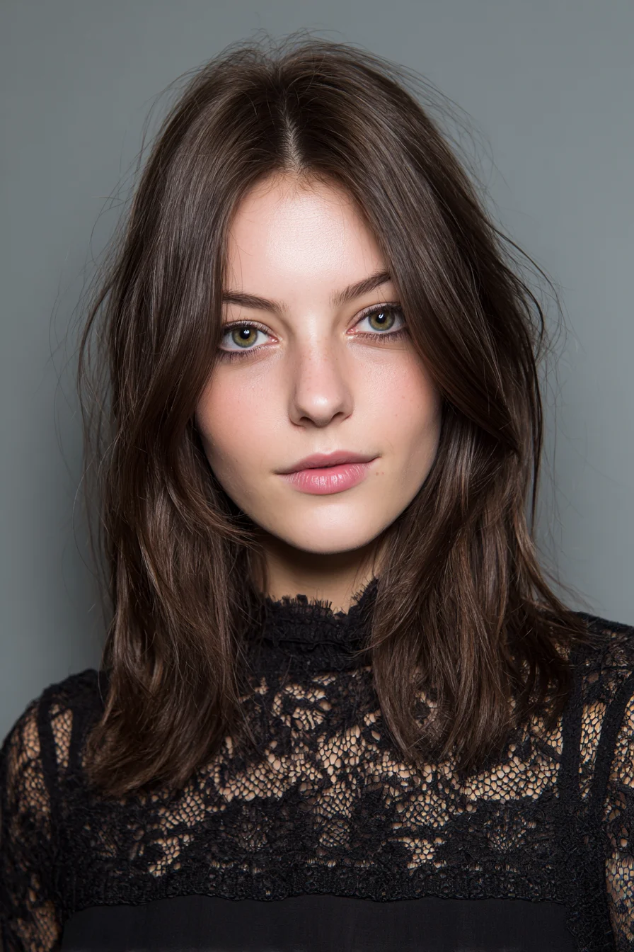 Shoulder-Length Textured Lob with Face‑Framing Layers and Center Part
