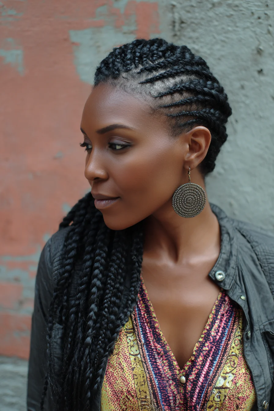 Side-Swept Cornrows Leading into Long Box Braids — Protective Style