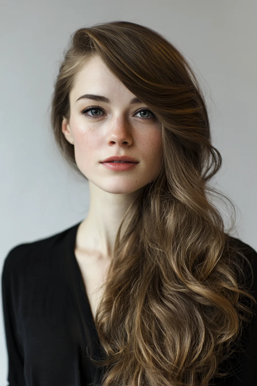 Side‑Swept Long Layers with Soft Salon Waves
