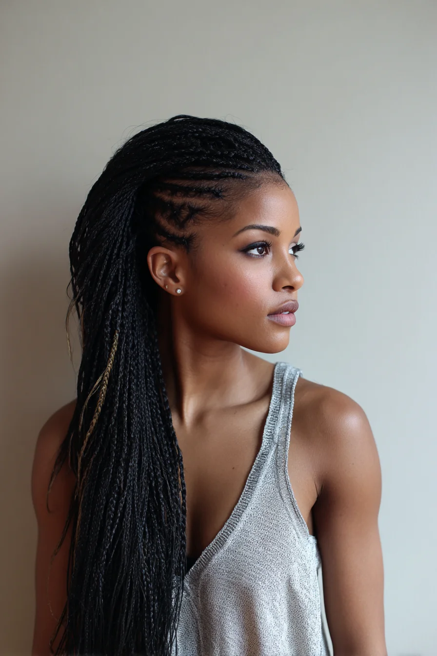 Side‑Swept Micro Braids with Cornrowed Side Details