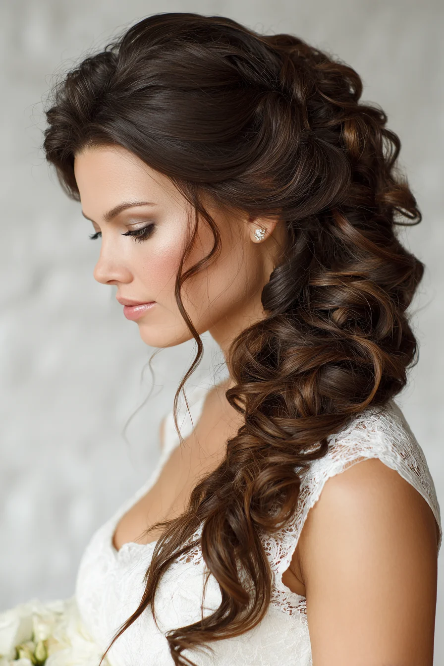 Side‑Swept Twisted Braid with Voluminous Bridal Curls
