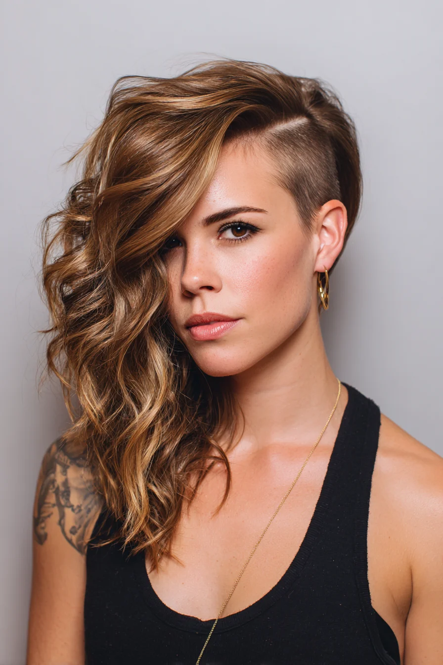 Side-Swept Wavy Asymmetric Undercut with Textured Layers
