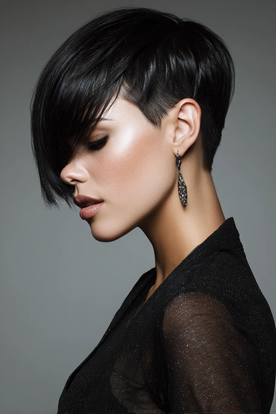 Sleek Angled Pixie with Long Side Fringe