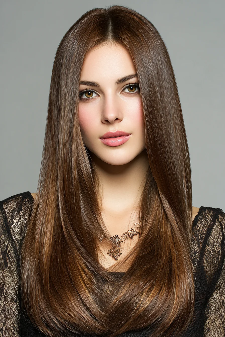 Sleek Center-Part Long Cut with Subtle Face‑Framing Layers