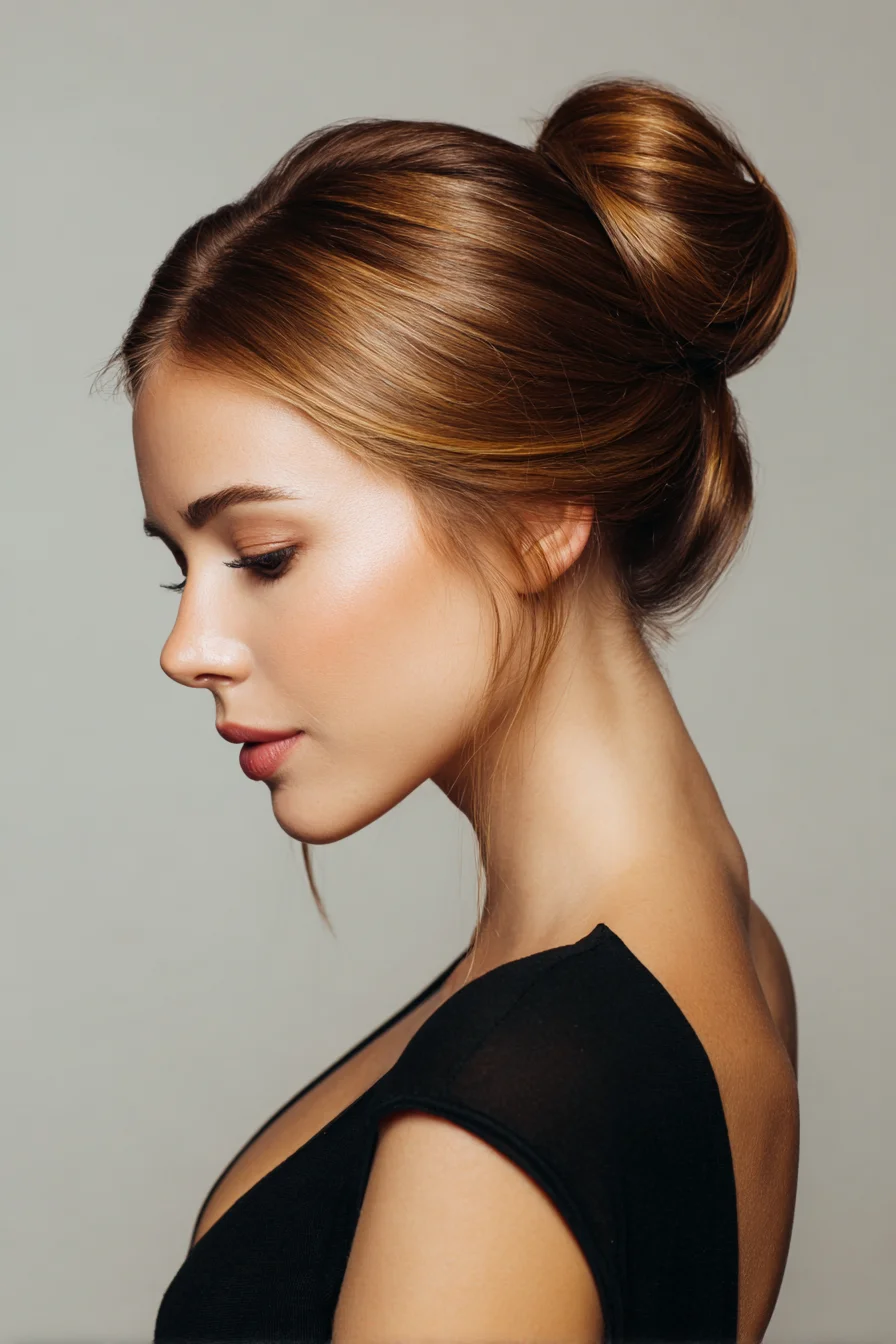 Sleek Classic Chignon Bun with Soft Face‑Framing Tendrils