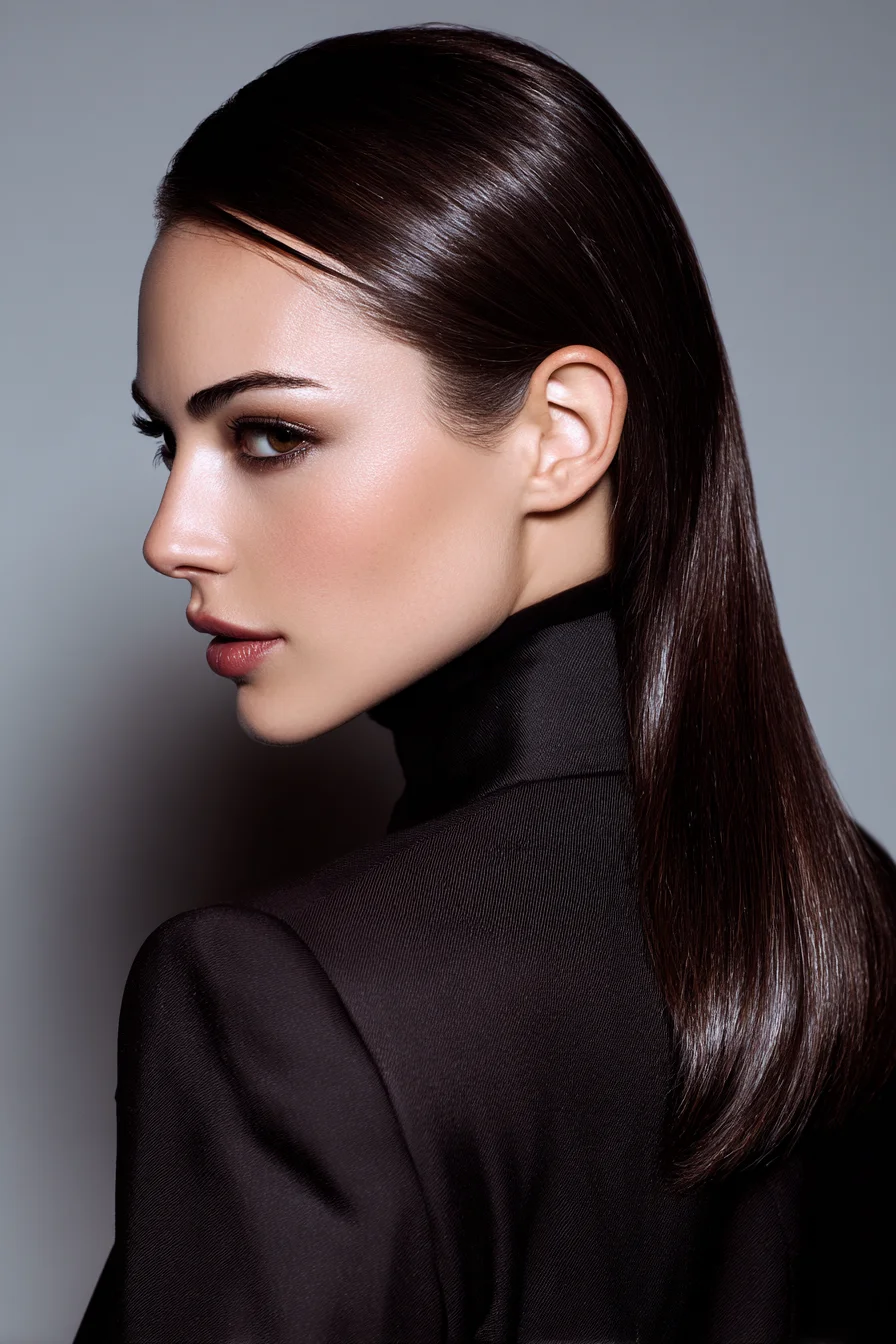 Sleek Glossy Low Ponytail — Smooth, High‑Shine Finish